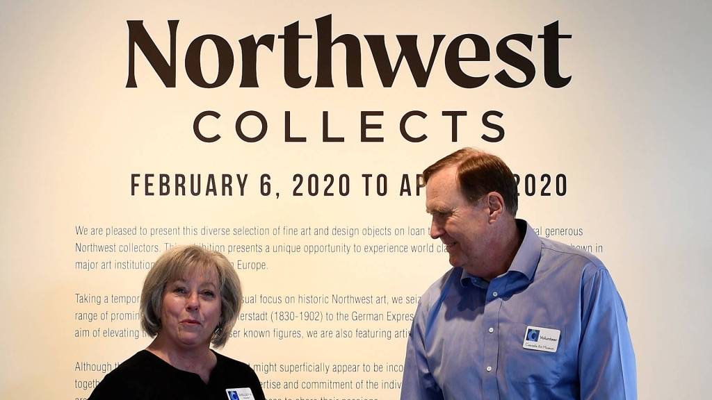 Leigh Ann Gilmer                                Museum docents Shelley and Tom Hanrahan talk about a few of the paintings on exhibit in Northwest Collects during a Virtual Visits video.