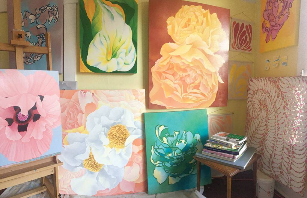 When her shows at the Womens Wellness Center and Sno-Isle Food Co-op were canceled because of COVID-19, Kimberly Mattson hung her paintings up on all the walls at home. (Kimberly Mattson)