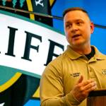 Sheriff Adam Fortney at a news conference April 22 in Everett. (Kevin Clark / The Herald)