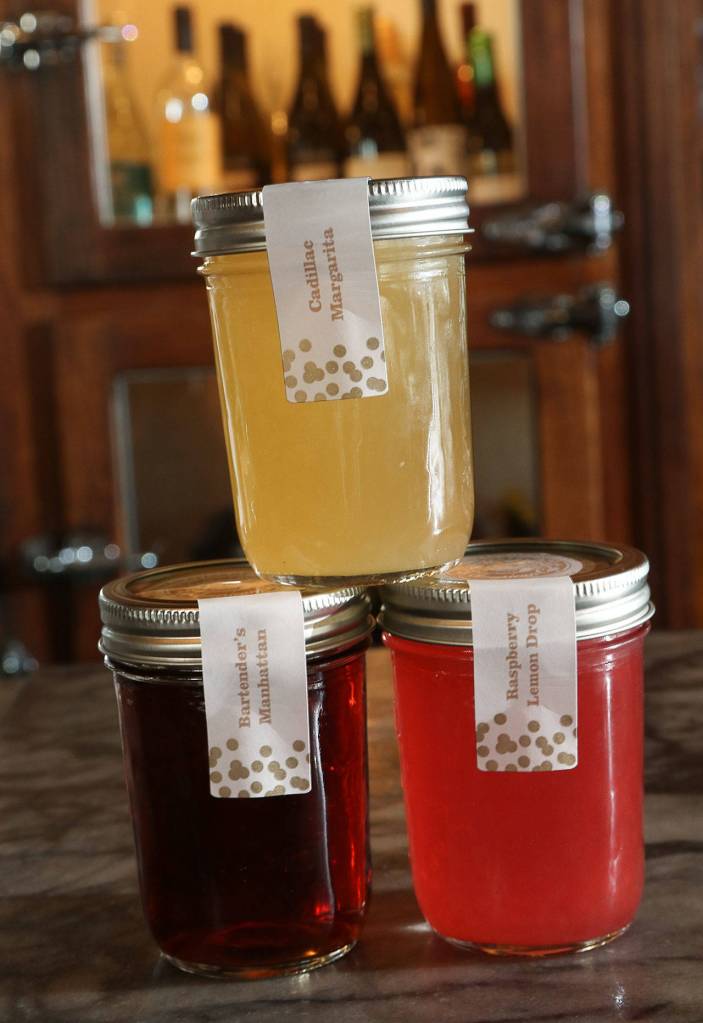 Bucks American Cafe sells pre-mixed cocktails in glass mason jars. New state rules adopted last week allow bars and restaurants to offer cocktails with any to-go or delivery of a bona fide complete meal. (Andy Bronson / The Herald)