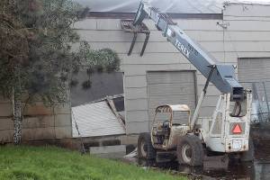 Former Nord Door’s roof caved in, pushing wall toward road