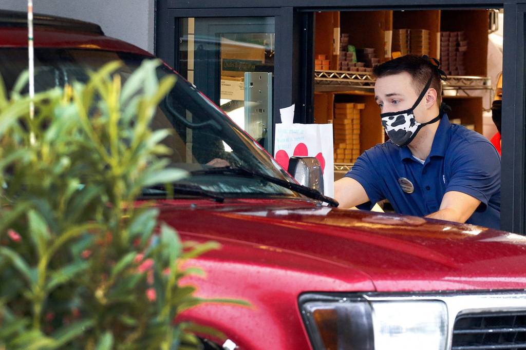 The Marysville Chick-fil-A drive-thru is now open for business. (Kevin Clark / The Herald)