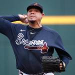 Braves starting pitcher Felix Hernandez warms up before a spring training game against the Rays on March 3 in Venice, Florida. (Associated Press)