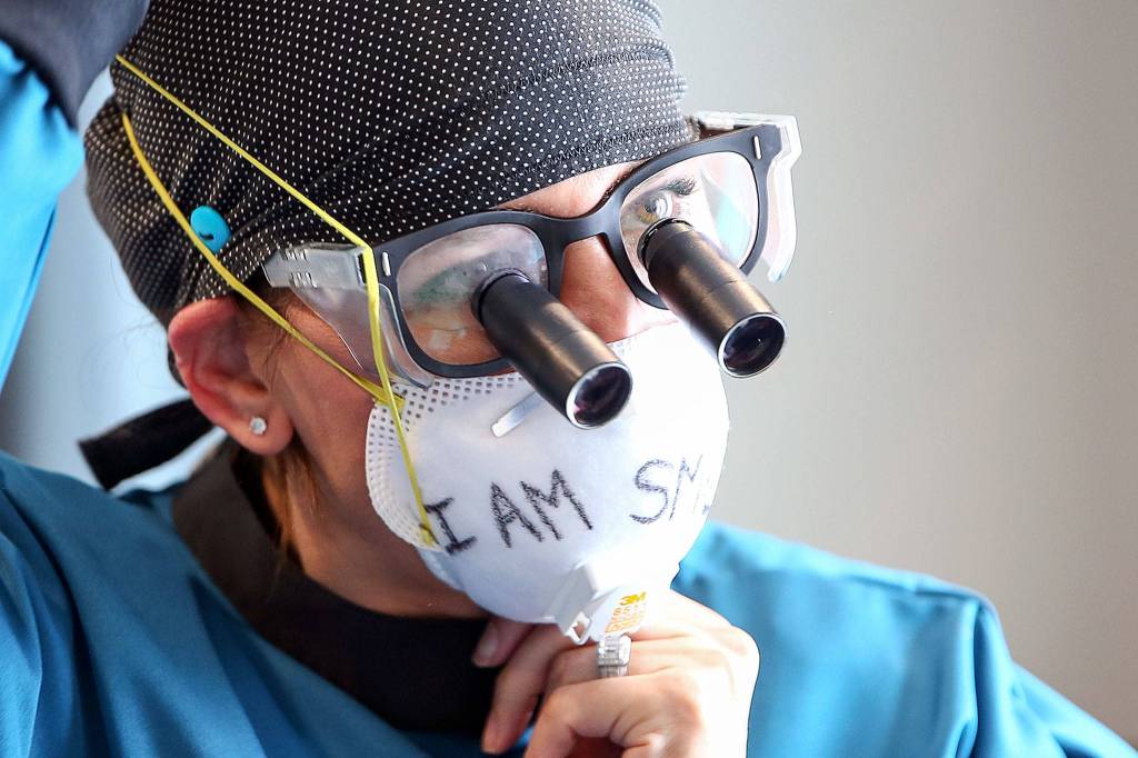 Amy Norman gears up in Everett. (Kevin Clark / The Herald)