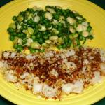 Baked bay scallops with butter beans and peas is made from pantry and freezer staples, which makes it a perfect quick dinner during quarantine times. (Linda Gassenheimer / TNS)