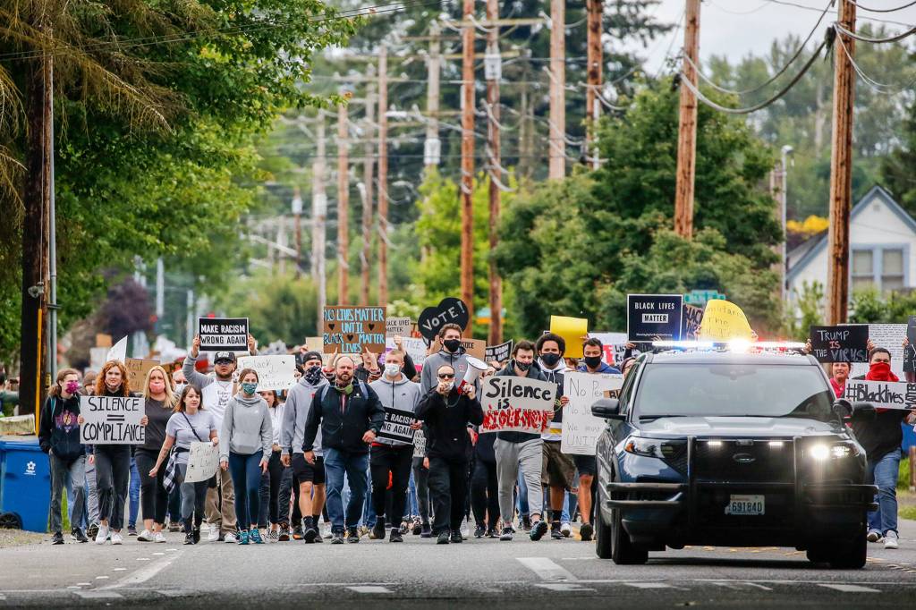 Justice March for George Floyd in Monroe on Thursday morning. (Kevin Clark / The Herald)
