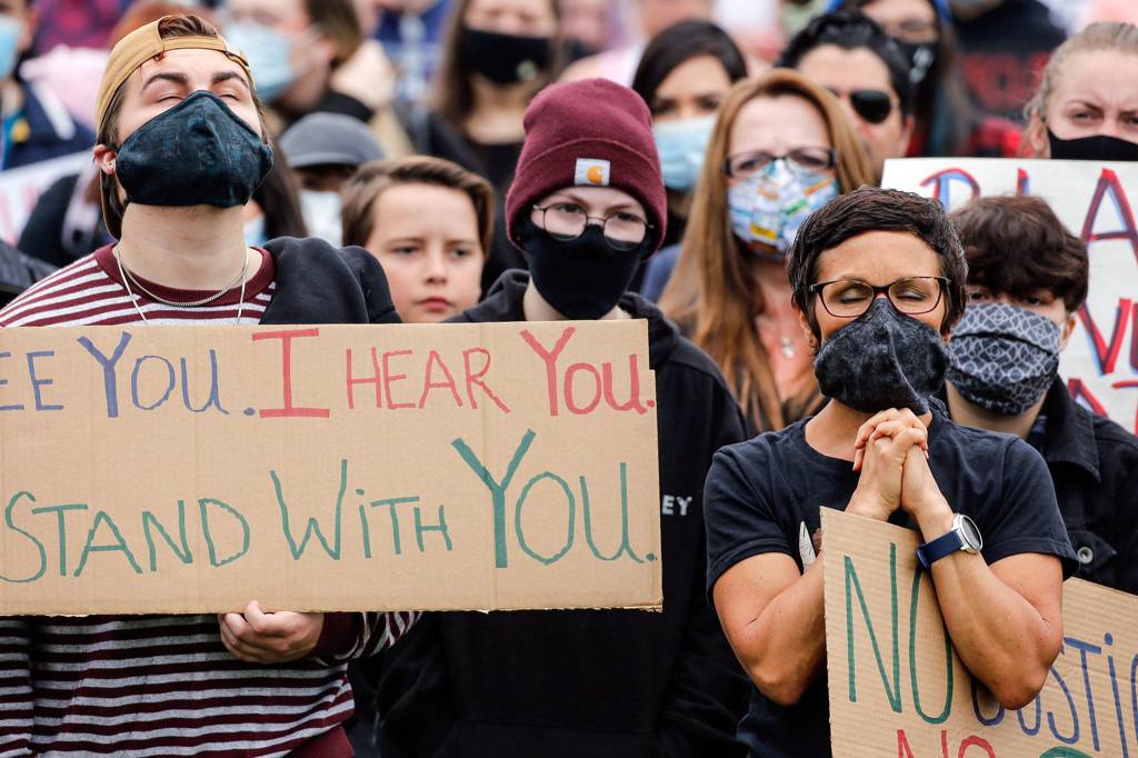 Justice March for George Floyd in Monroe on Thursday morning. (Kevin Clark / The Herald)