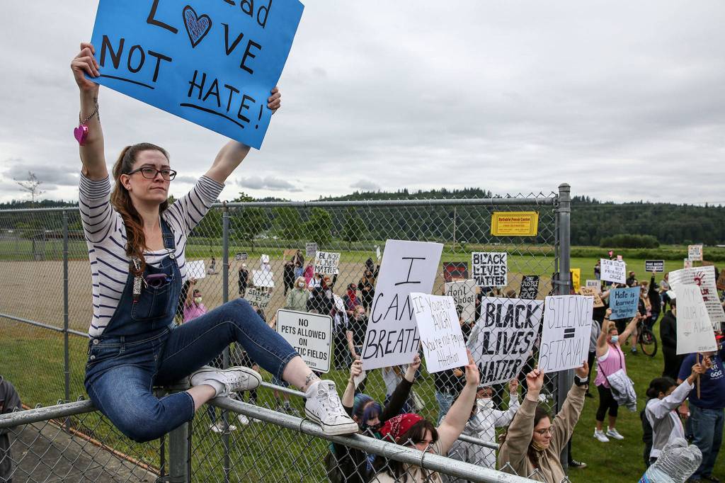 Justice March for George Floyd in Monroe on Thursday morning. (Kevin Clark / The Herald)