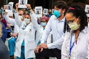 Health-care workers take a knee at Providence in Everett