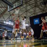 Marysville Pilchucks Aaron Kalab (32) makes a layup during a quarterfinal game against Garfield at the Hardwood Classic on March 5, 2020, in Tacoma. (Olivia Vanni / The Herald)
