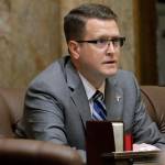 In this Feb. 19 photo, state Rep. Matt Shea, R-Spokane Valley, listens to testimony on the House floor at the Capitol in Olympia. (AP Photo/Ted S. Warren, File)