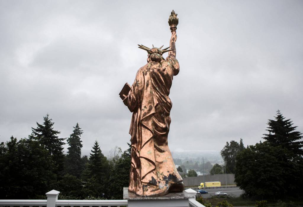 The replica statue can be seen from I-5. (Olivia Vanni / The Herald)