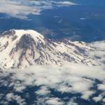 In this July 2018 photo, Mt. Rainier is seen in an aerial image. (AP Photo/Ritu Shukla, file)