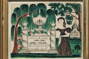 This watercolor is a mourning picture made about 1830. It is in a 7-by-9-inch frame. The picture sold for more than $22,000. (Cowles Syndicate Inc.)