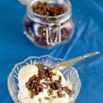 Mocha sunflower seeds add a crunchy coffee finish to ice creams. The seeds are dipped in egg white and then coated with a mix of ground coffee granules, cocoa powder and sugar. (Lucy Schaly / Pittsburgh Post-Gazette)