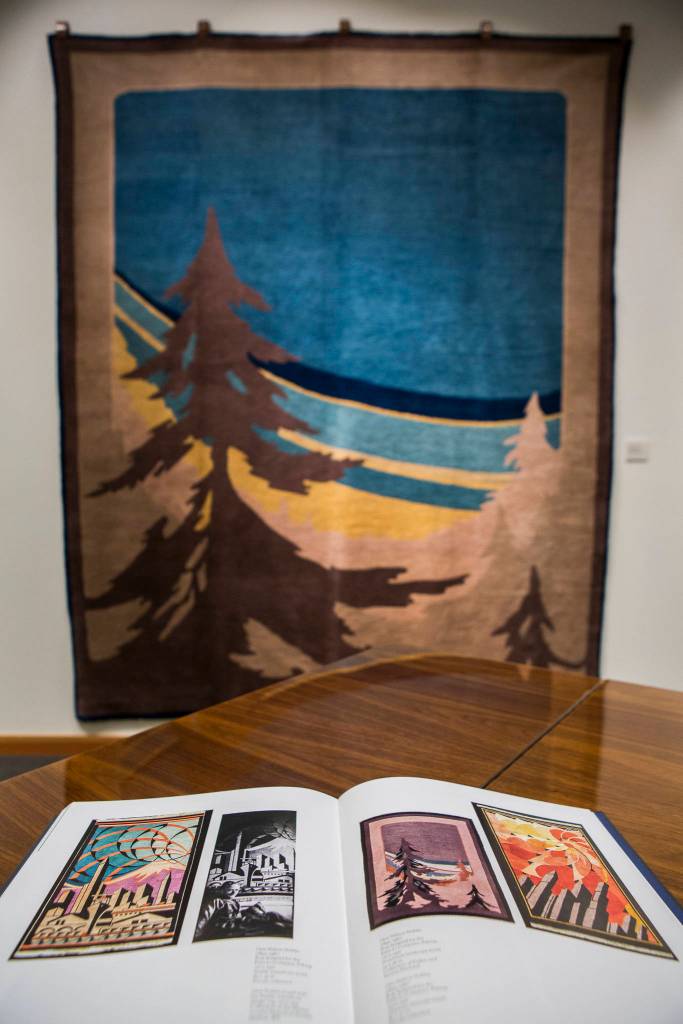 This rug by Orre Nobles, featured in The Lavender Palette, is on display at the Cascadia Art Museum. (Olivia Vanni / The Herald)