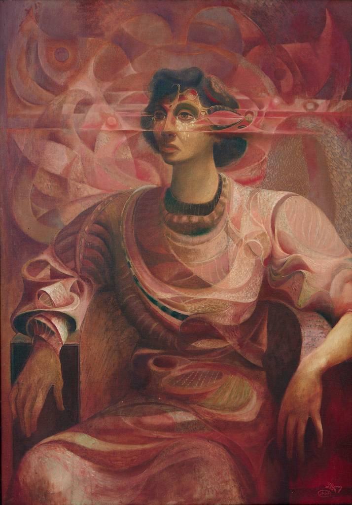 Leo Kenney (1925-2001) painted The Priestess in oil on canvas.