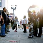 Supporters of law enforcement and first responders rally confront counter protesters Friday at the Snohomish County Plaza in Everett on July 17, 2020. (Kevin Clark / The Herald)