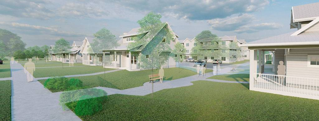 An artists rendering of plans for development of a three-acre playfield owned by Housing Hope in Everett. (Housing Hope) 20200724