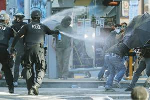 No feds in view as Seattle protest covers familiar ground