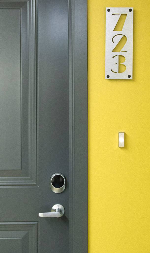 Each floor of Kinect @ Broadway, an Everett apartment project on Broadway, sports color coordinated floors and digital locks. (Andy Bronson / The Herald)