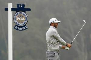 Dustin Johnson emerges from a pack to lead PGA Championship