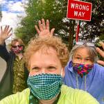Janice Podsada (left), Andrea Brown (center) and Sue Misao explore Everett. (Andrea Brown / The Herald)