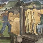 A detail of the restored William Cumming mural, which was painted on linen sailcloth in 1941.