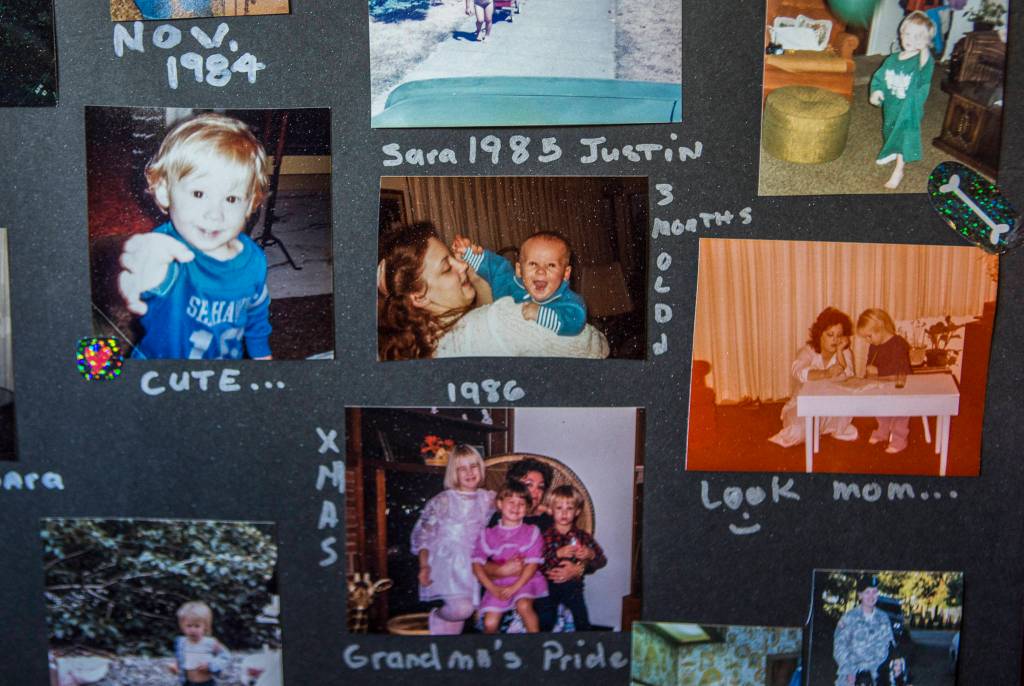 Baby photos of Justin Murphy with his mother Kym Murphy and other family members. (Olivia Vanni / The Herald)