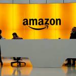 The lobby of Amazon offices in New York. (AP Photo/Mark Lennihan, File)