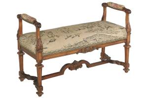 This French window bench was in style the last half of the 18th century. Although it was made to use by a window, it is popular with decorators today as a hall bench or a seat at the end of a bed. This bench sold for about $1,600 at an auction. (Cowles Syndicate Inc.)