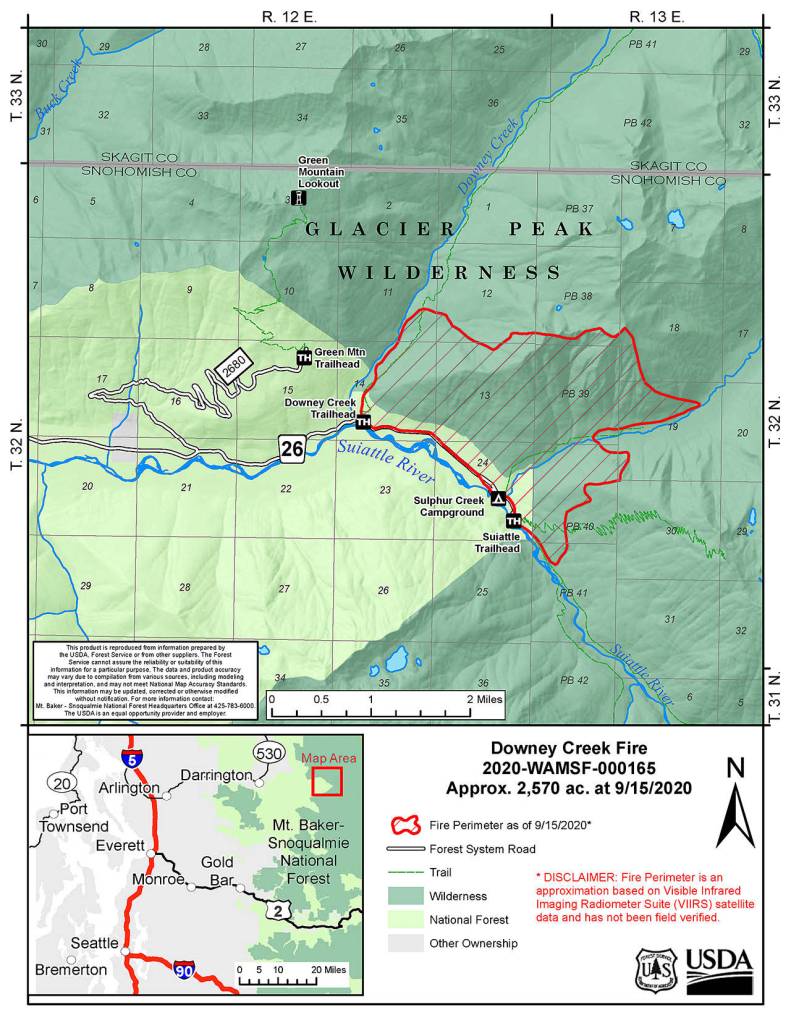 A map shows the perimeter of the Downey Creek wildfire in late September. (U.S. Forest Service)