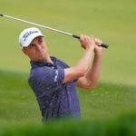 Justin Thomas plays a shot from a bunker on the 17th hole during the first round of the U.S. Open on Sept. 17, 2020, in Mamaroneck, N.Y. (AP Photo/Charles Krupa)