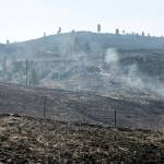 The ground smolders from the Cold Springs fire in Okanogan County on Sept. 10 near Omak. (Amanda Snyder/The Seattle Times via AP, fire)