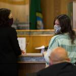 Marissa Wallen looks back at her family while addressing the court during her sentencing hearing Wednesday in Everett. (Olivia Vanni / The Herald)