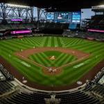 Mariners pitcher Nick Margevicius throws out the first pitch of the Mariners final home game of the season in an empty T-Mobile Park filled with cutouts on Wednesday, Sept. 23, 2020, in Seattle. (Olivia Vanni / The Herald)