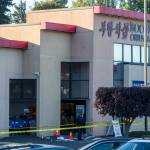 Three people were shot at the Boo Han Oriental Market Tuesday, off of Highway 99 in Edmonds. (Olivia Vanni / The Herald)