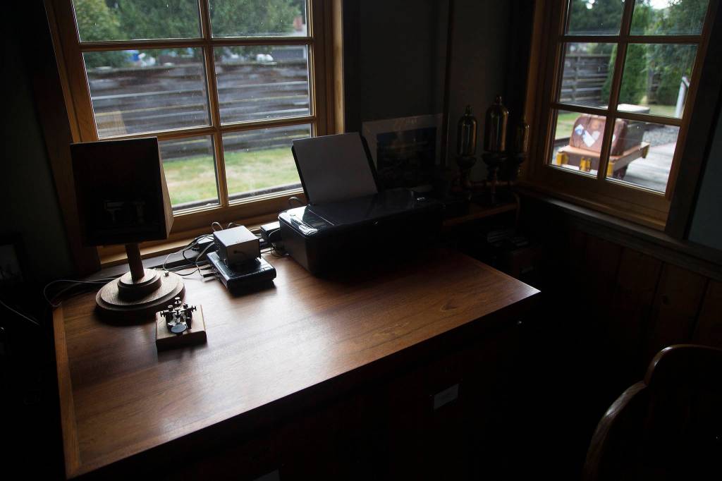 An office is set up to resemble a ticket and telegraph room in the home of Bruce and Marie Ferguson in Snohomish. (Andy Bronson / The Herald)An office is set up to resemble a ticket and telegraph room in the home of Bruce and Marie Ferguson in Snohomish. (Andy Bronson / The Herald)
