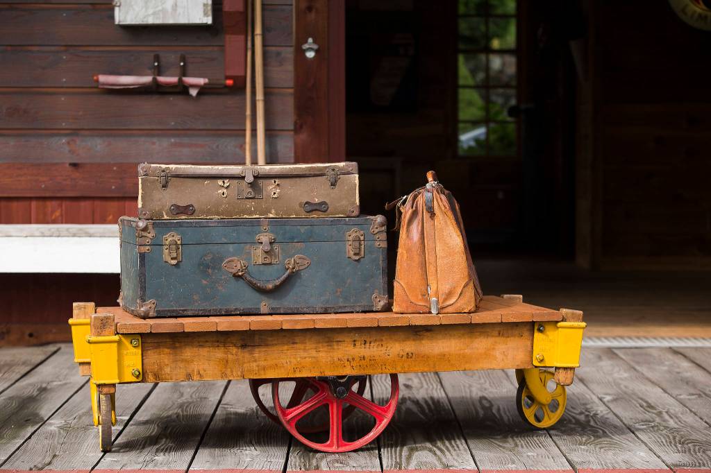 A passenger loading platform and loading dock serves as the deck. On it is a suitcase used by Bruces father, Burdette Ferguson. (Andy Bronson / The Herald)