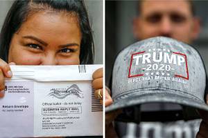 Biden supporter Jessica Figueroa (left) and Trump supporter Jesse Bowers. (Kevin Clark / The Herald)