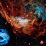 The Hubbles 30th anniversary image Cosmic Reef shows a vast star-forming region in the Large Magellanic Cloud, a satellite galaxy of the Milky Way, 163,000 light-years away. The image is nicknamed the Cosmic Reef because the nebulas resemble an undersea world. (NASA)
