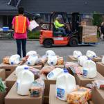 Friday morning at the Faith Food Bank at Faith Lutheran Church in Everett on October 9, 2020. (Kevin Clark / The Herald)