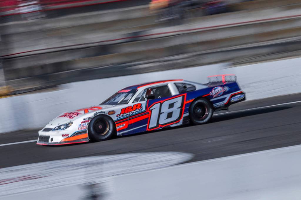 Photo provided by Evergreen SpeedwayThe No. 18 car of Tyson Lang, Glacier Peaks starting varsity quarterback, races around the track at Evergreen Speedway in Monroe.