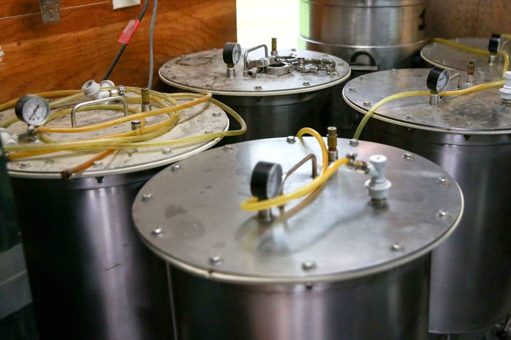 Jim Jamison has been brewing English-style ales out of the shed in his back yard since 2010. (Kevin Clark / The Herald)