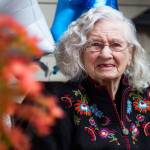 Doris Callaghan, 100, at her assisted living home on Friday, Oct. 30, 2020 in Mukilteo, Wa. (Olivia Vanni / The Herald)