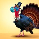 Healthy Thanksgiving banner as a seasonal sign with a turkey tom or gobbler wearing a medical face mask and surgical facial protection for disease prevention and virus protection with 3D illustration elements.