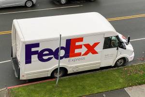 A FedEx truck sits parked in Everett. (Sue Misao / Herald file)
