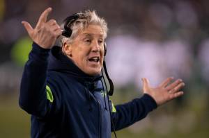 Voters disagreed with Seattle Seahawks coach Pete Carrolls decision to punt rather than go for it on fourth-and-short Sunday against the Los Angeles Rams. (AP Photo/Chris Szagola)