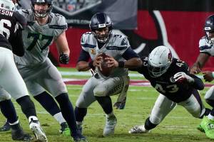 Seattle Seahawks quarterback Russell Wilson (3) during an NFL football game against the Arizona Cardinals, Sunday, Oct. 25, 2020, in Glendale, Ariz. (AP Photo/Rick Scuteri)