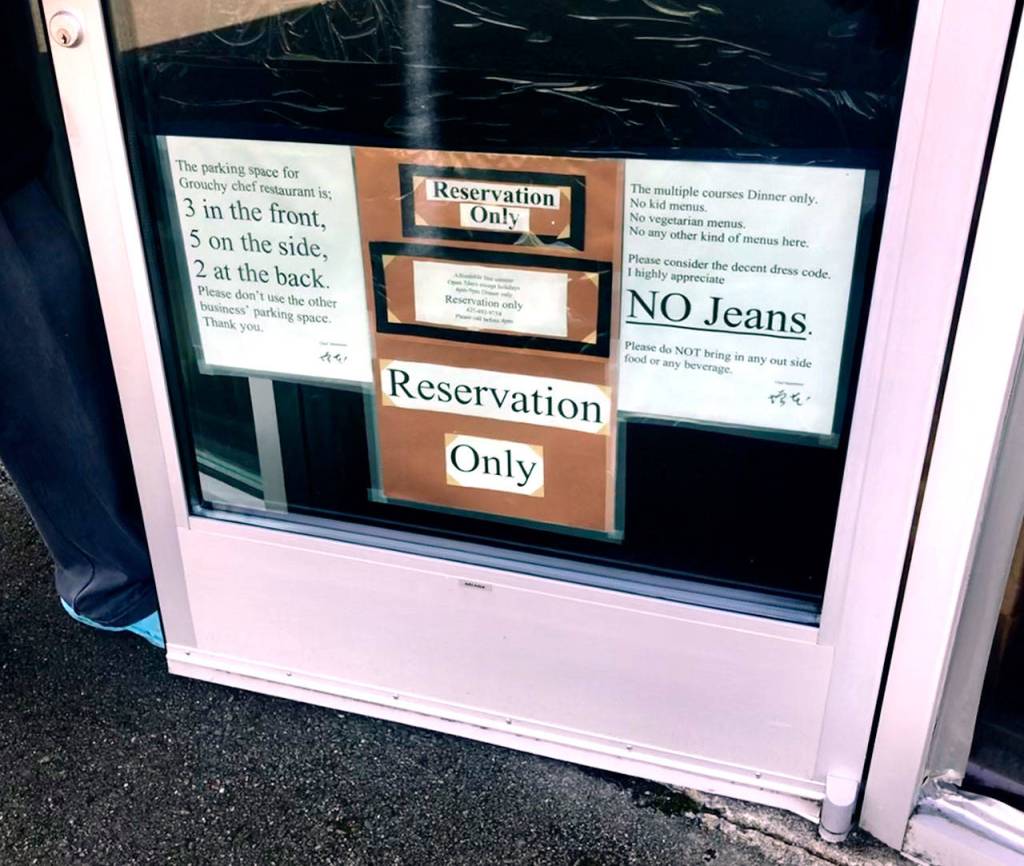 The rules at the Grouchy Chef restaurant in Mukilteo are straightforward and visible. (Andrea Brown / The Herald)